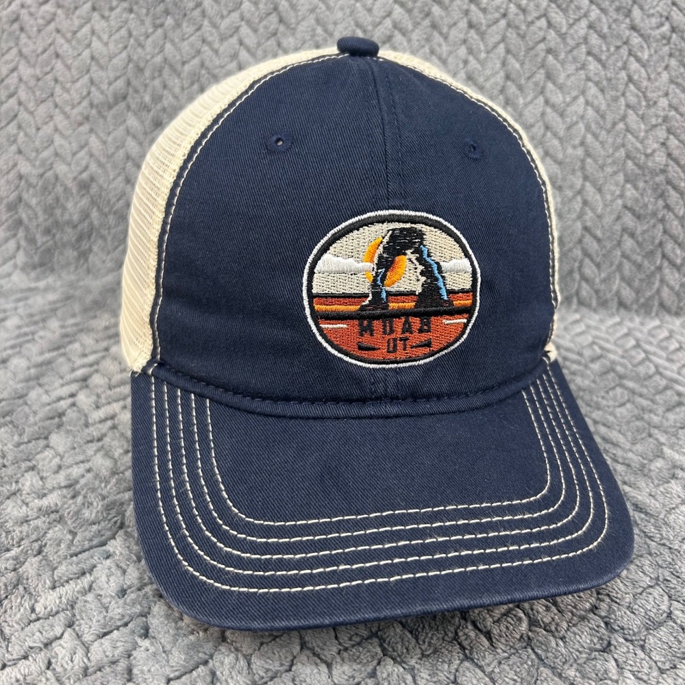 Moab Utah Arch Patch Mens Navy Blue District Trucker Hat Snapback OSFM